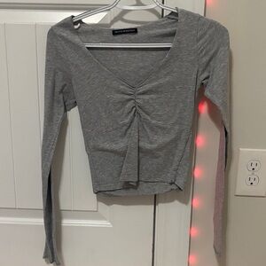 Brandy Melville Gray Ruched Long Sleeve Top